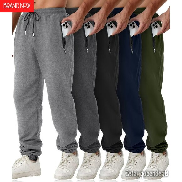 Men's Slim Fit Sweatpants with Zipper Pockets - 5 Pack Joggers